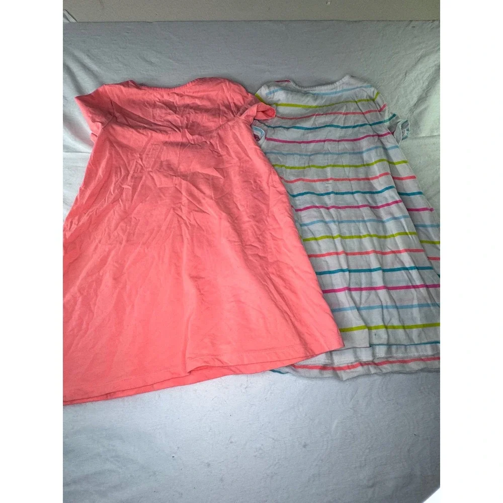 Crown‎ & Ivy T-Shirt Dress Girls Small Pink White Striped Excellent 2-Pack
